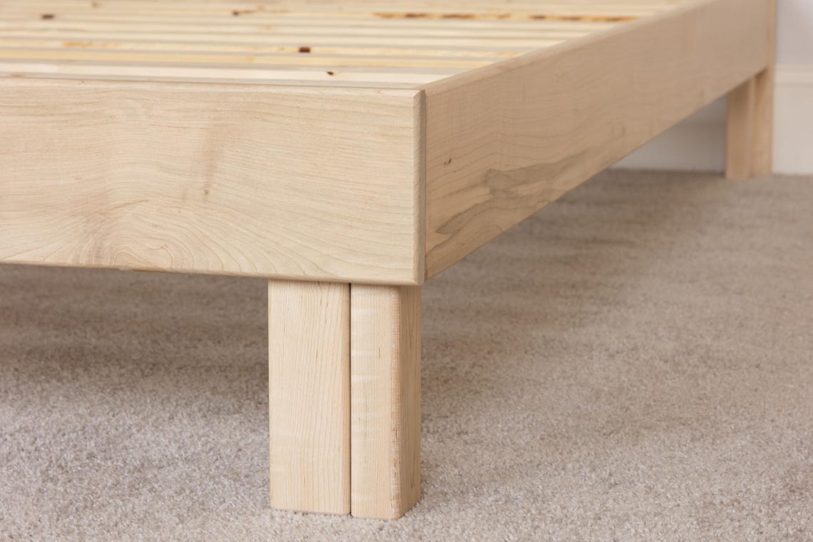 Solid Wood Bed Frame with Headboard | Amish Handcrafted | Easy Tool-Free Assembly | Maple Hardwood