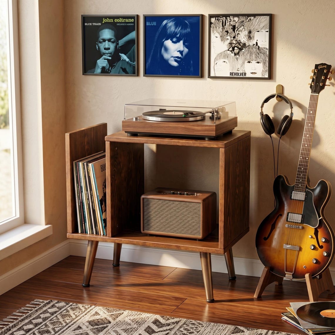 Turntable Stand Media Console with Storage, Record Player Stand, Stereo HiFi Cabinet Organizer
