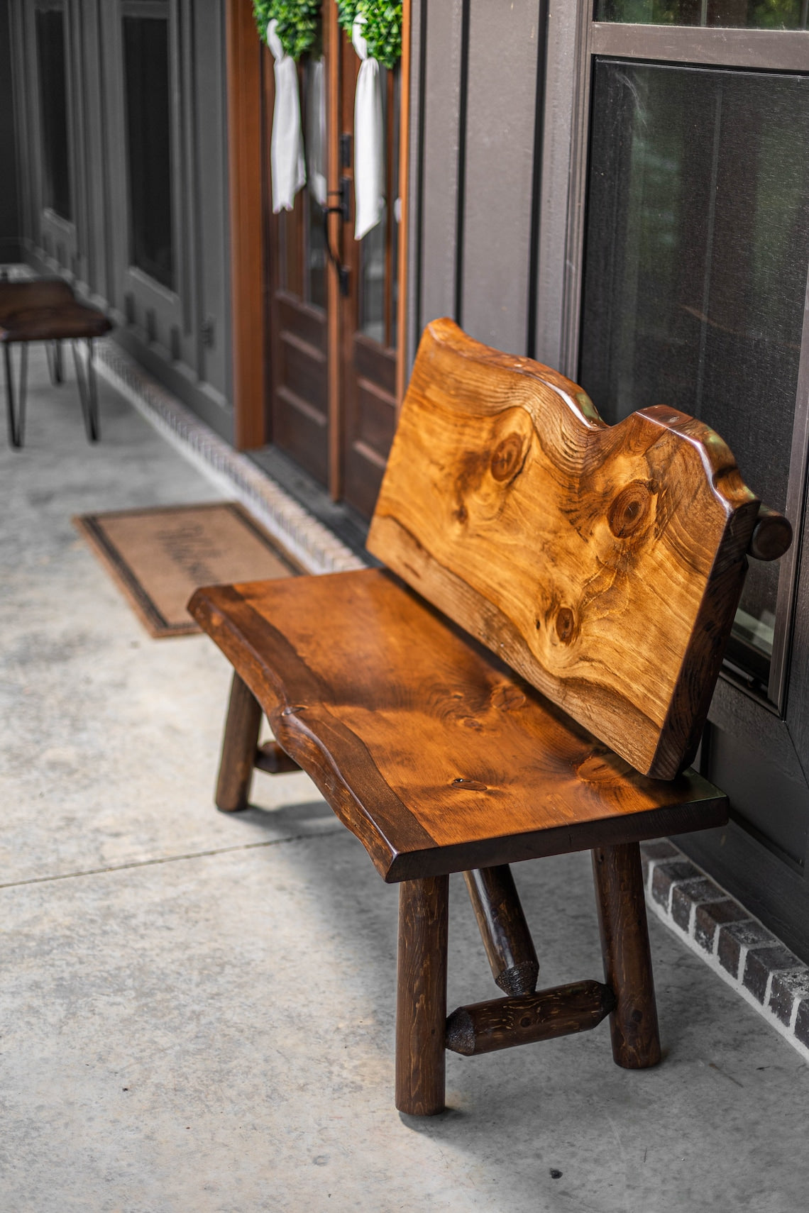 Rustic Log Bench With Back – Handcrafted Live Edge Natural Character Bench