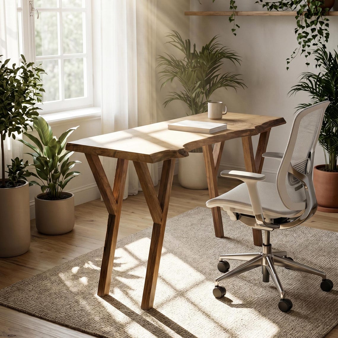Live Edge Walnut Office Desk Mid Century Modern Writing Desk Home Office Furniture
