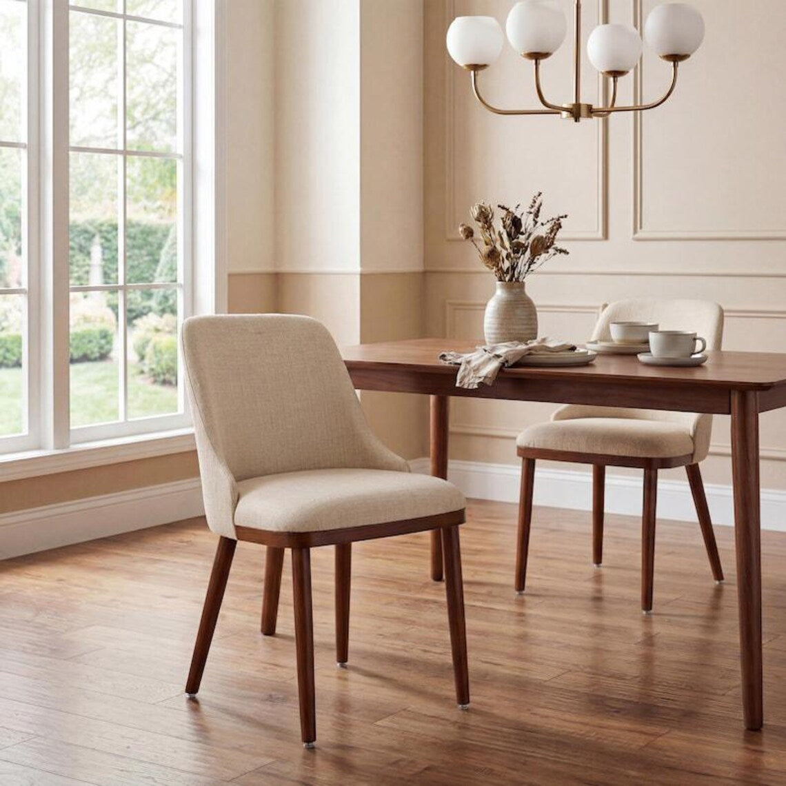 Modern Upholstered Dining Chair (Set of 2) - Cream