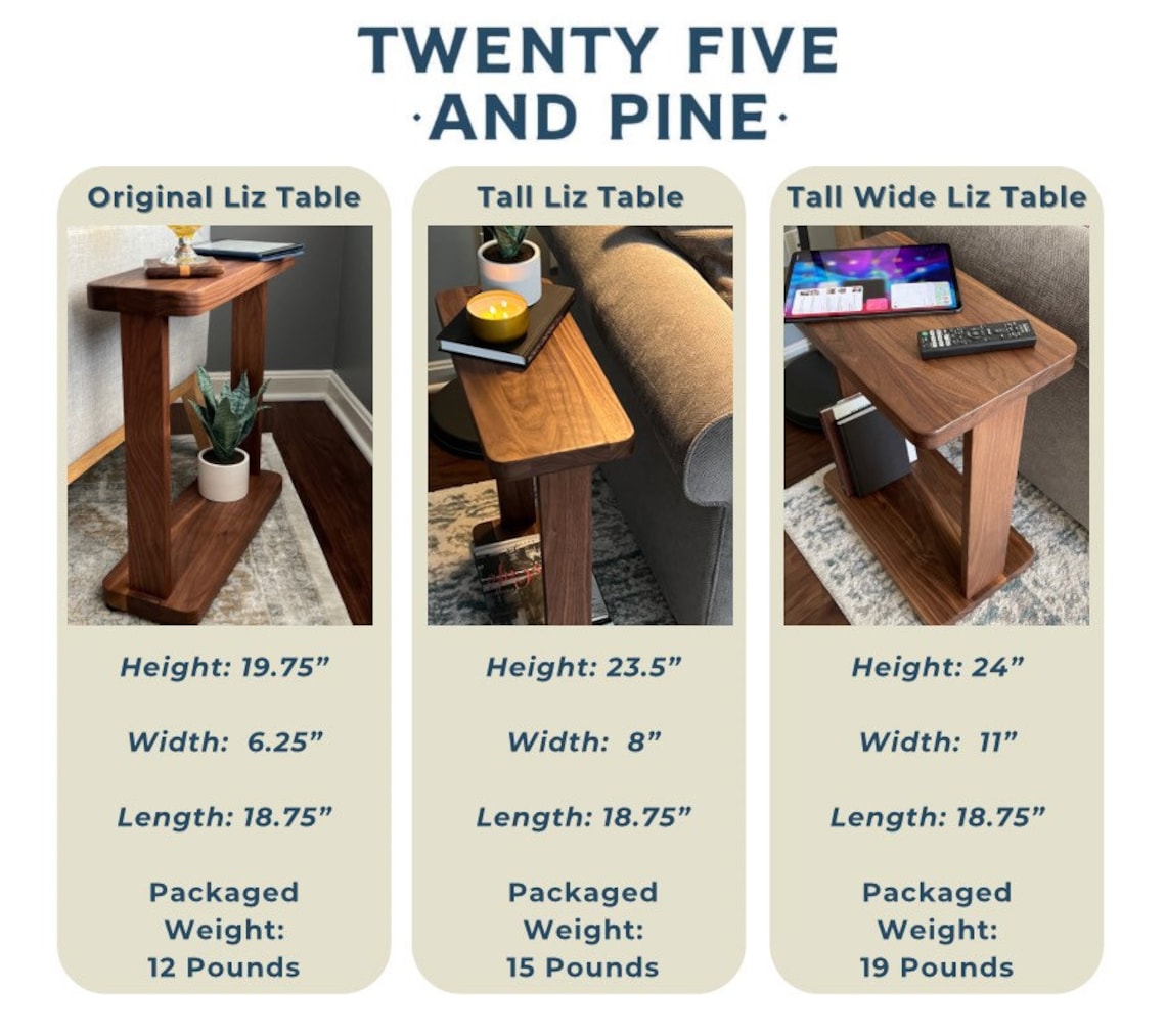 Solid Hardwood Narrow Side Table, Slim Modern Accent Liz Table Nick and Kristina