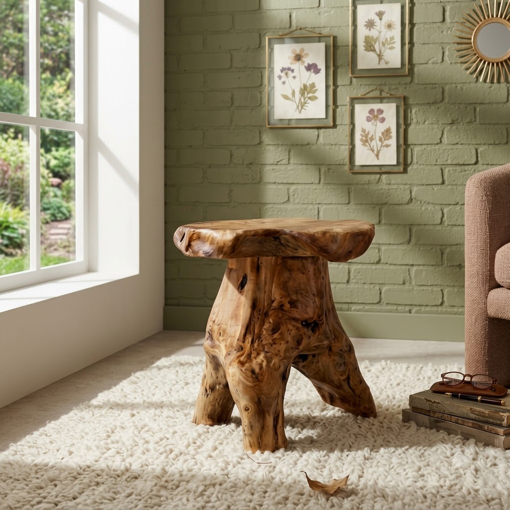 Natural Cedar Stump Stool, Live Edge Side Table