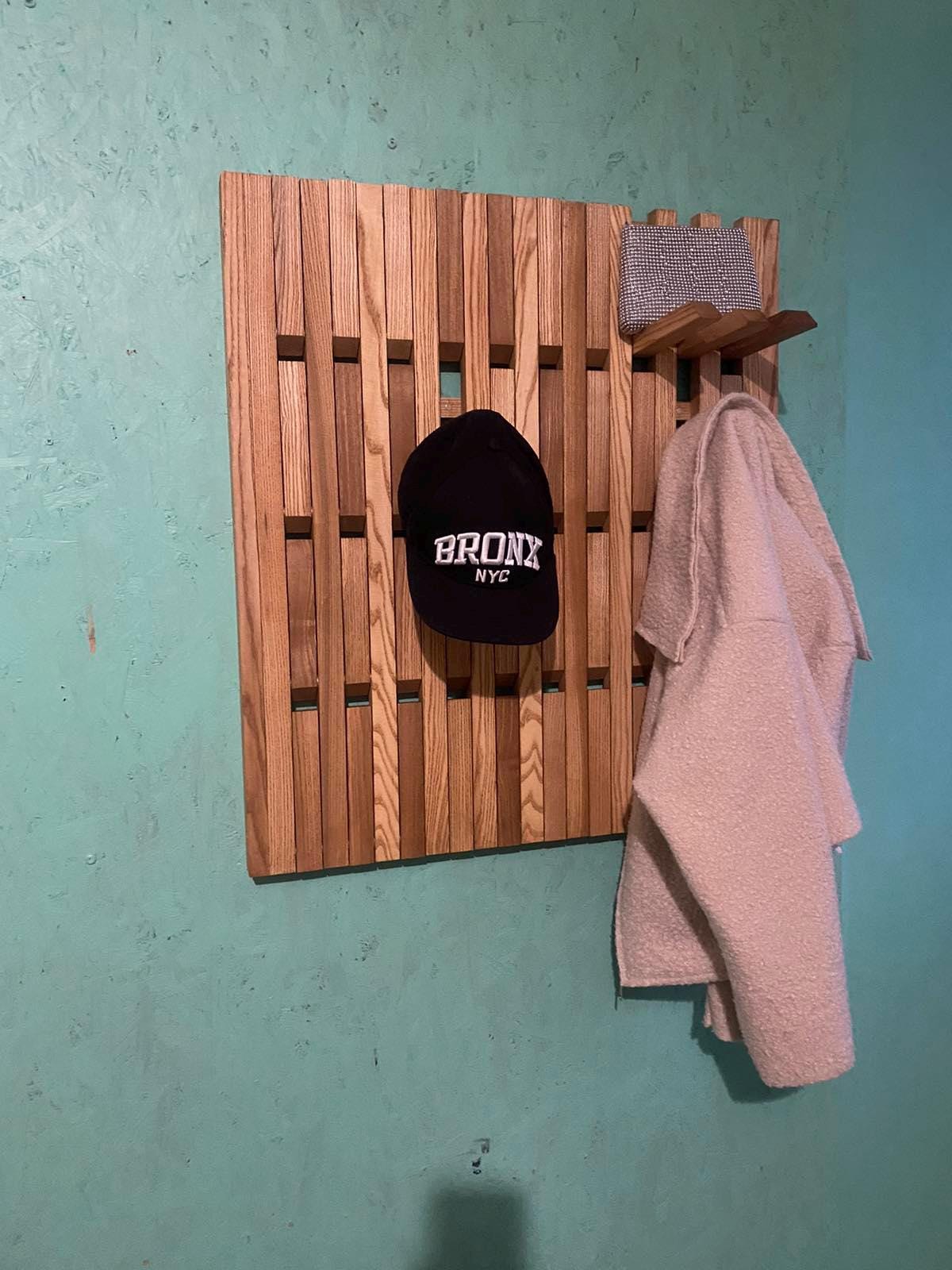 Wall-mounted organizer, coat rack, natural wood, Oak