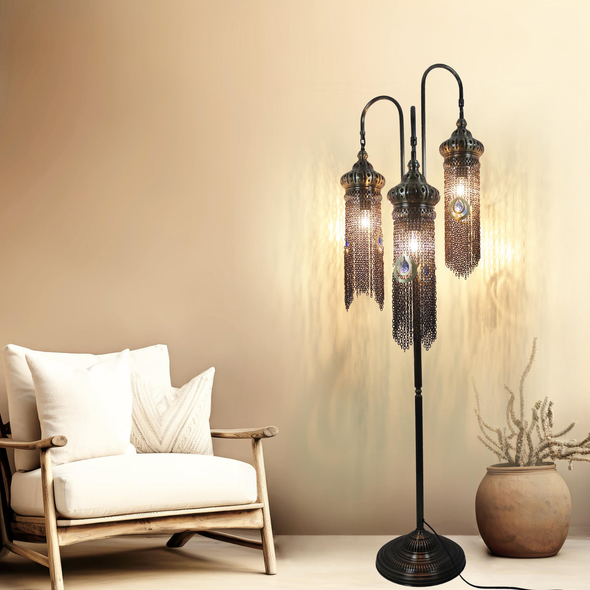 Turkish Floor Lamp Chain Pattern 3 Bough Tree Design