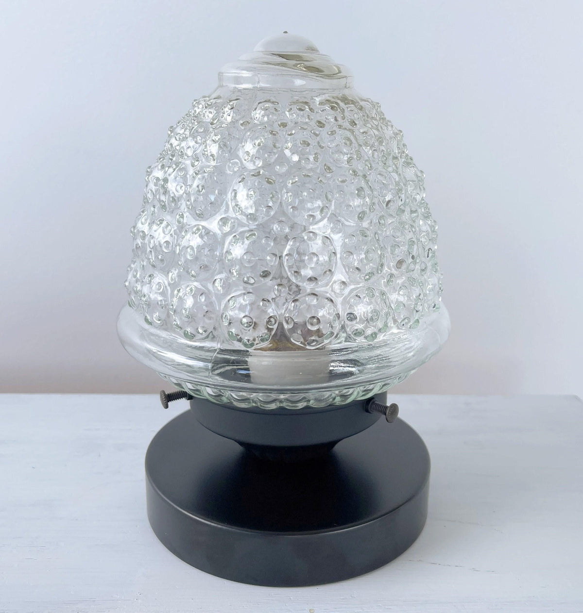 Antique Glass Acorn Table Lamp with Black Metal Stand