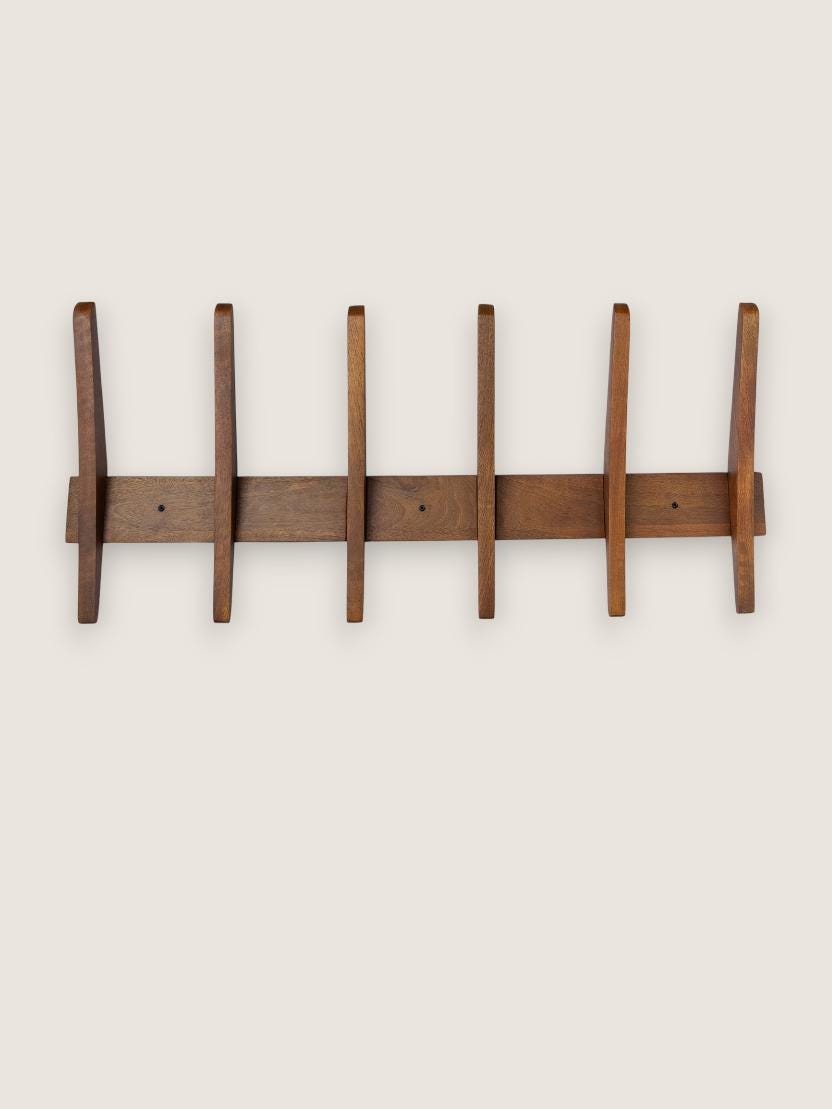 Large Wooden Wall Hanger, Mid-Century Modern Coat Rack, 5-Hook Wooden Hanger, Wall Organizer, Modern Entryway Decor, Handcrafted