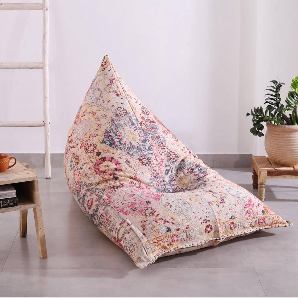 Bohemian Printed Bean Bag Lounger – Cotton Wool Blend Floor Cushion Chair