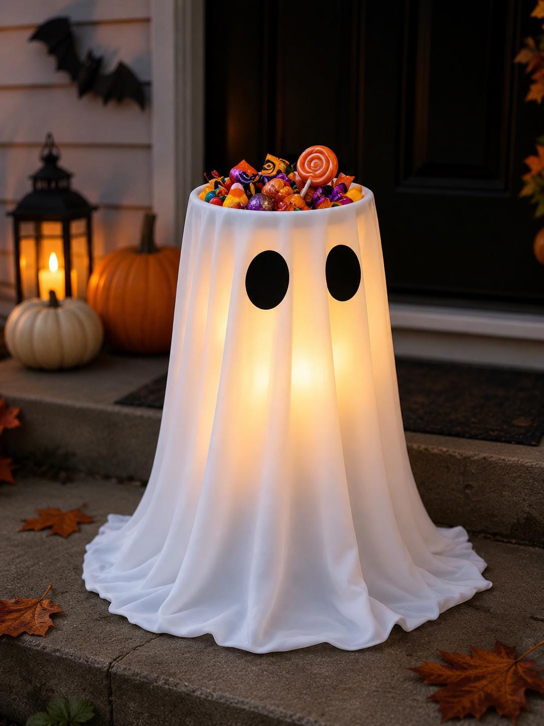 Halloween Ghost Candy Bowl, Adjustable Height Yard Decoration, Trick Treat Prop