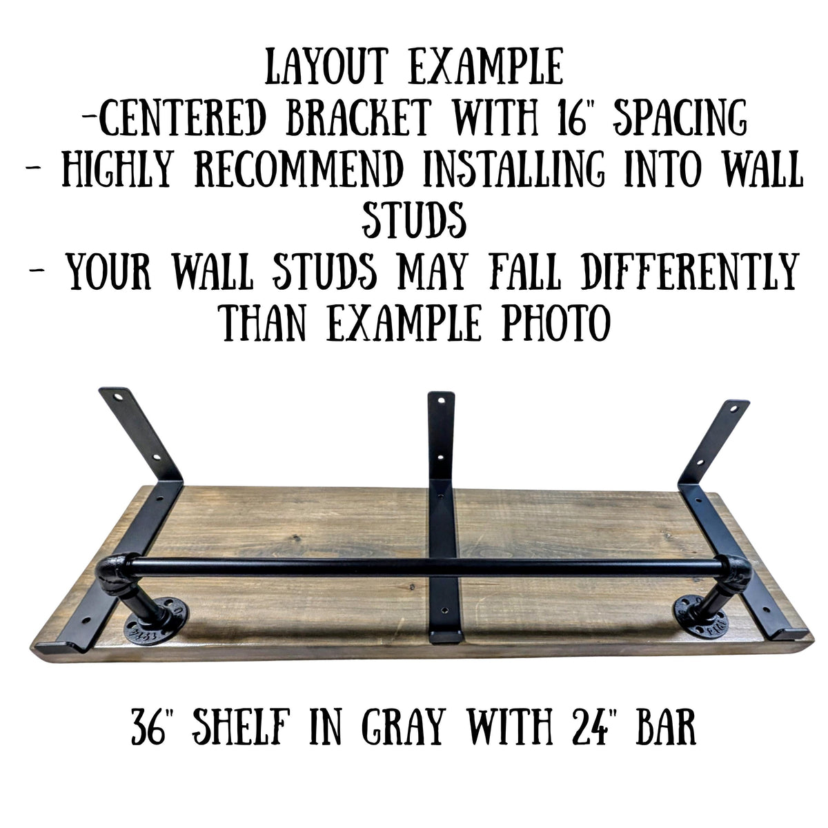 Industrial Pipe Clothes or Towel Bar with or without Solid Wood Shelf