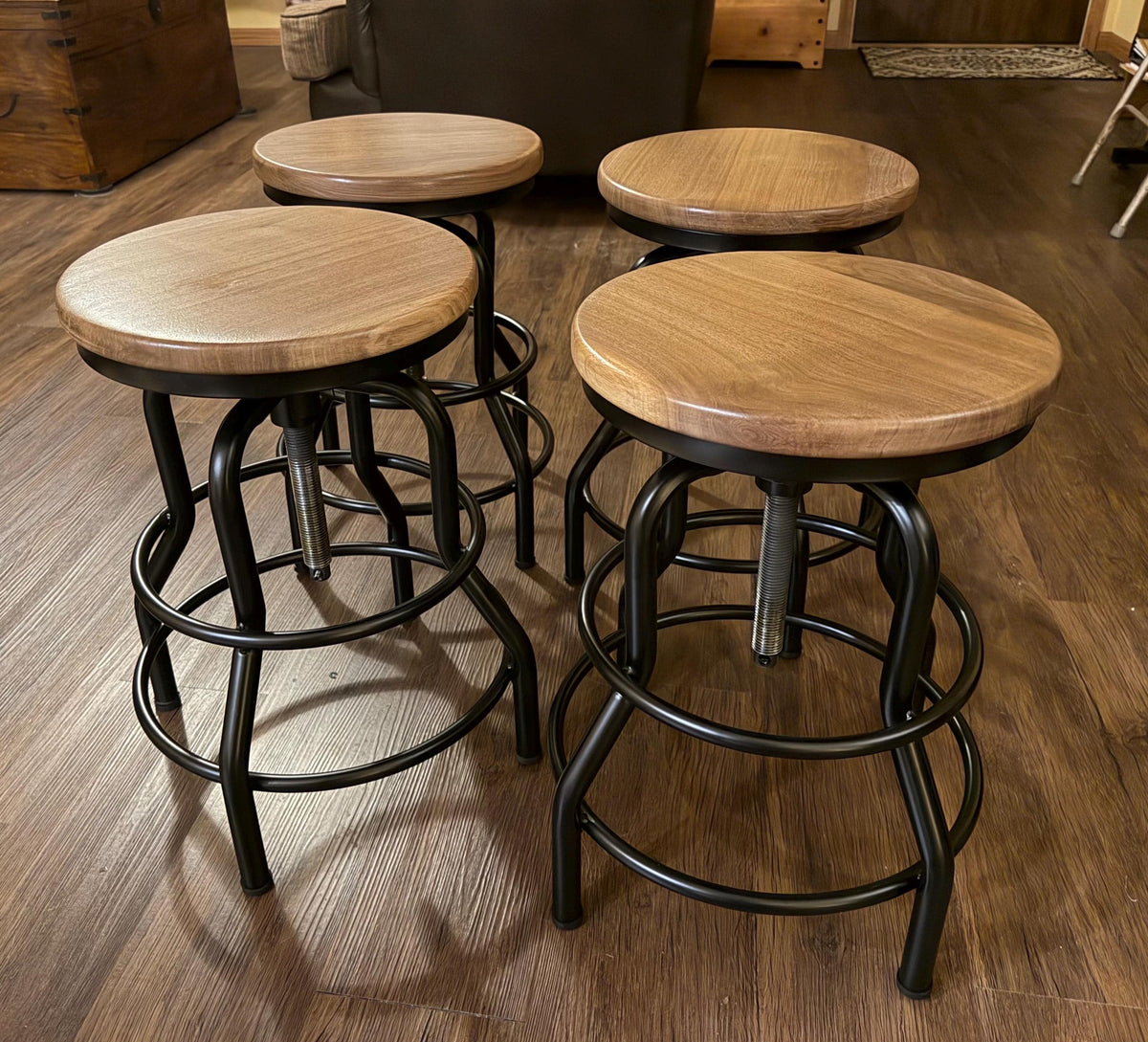 Walnut Swivel Bar Stool with Adjustable Industrial Metal Base