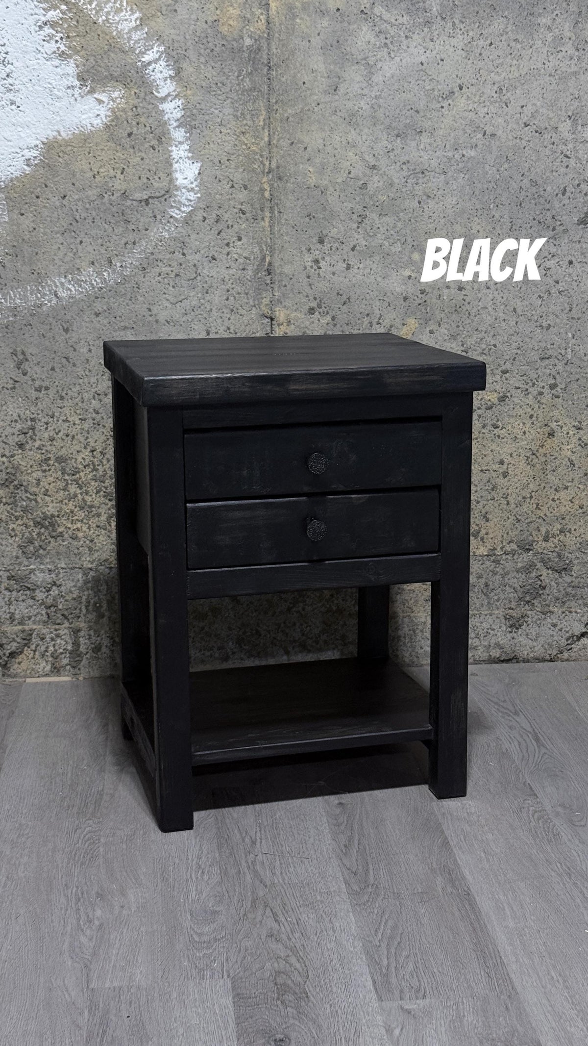 Rustic Solid Wood Nightstand with 2 Drawers and Shelf : Country Style