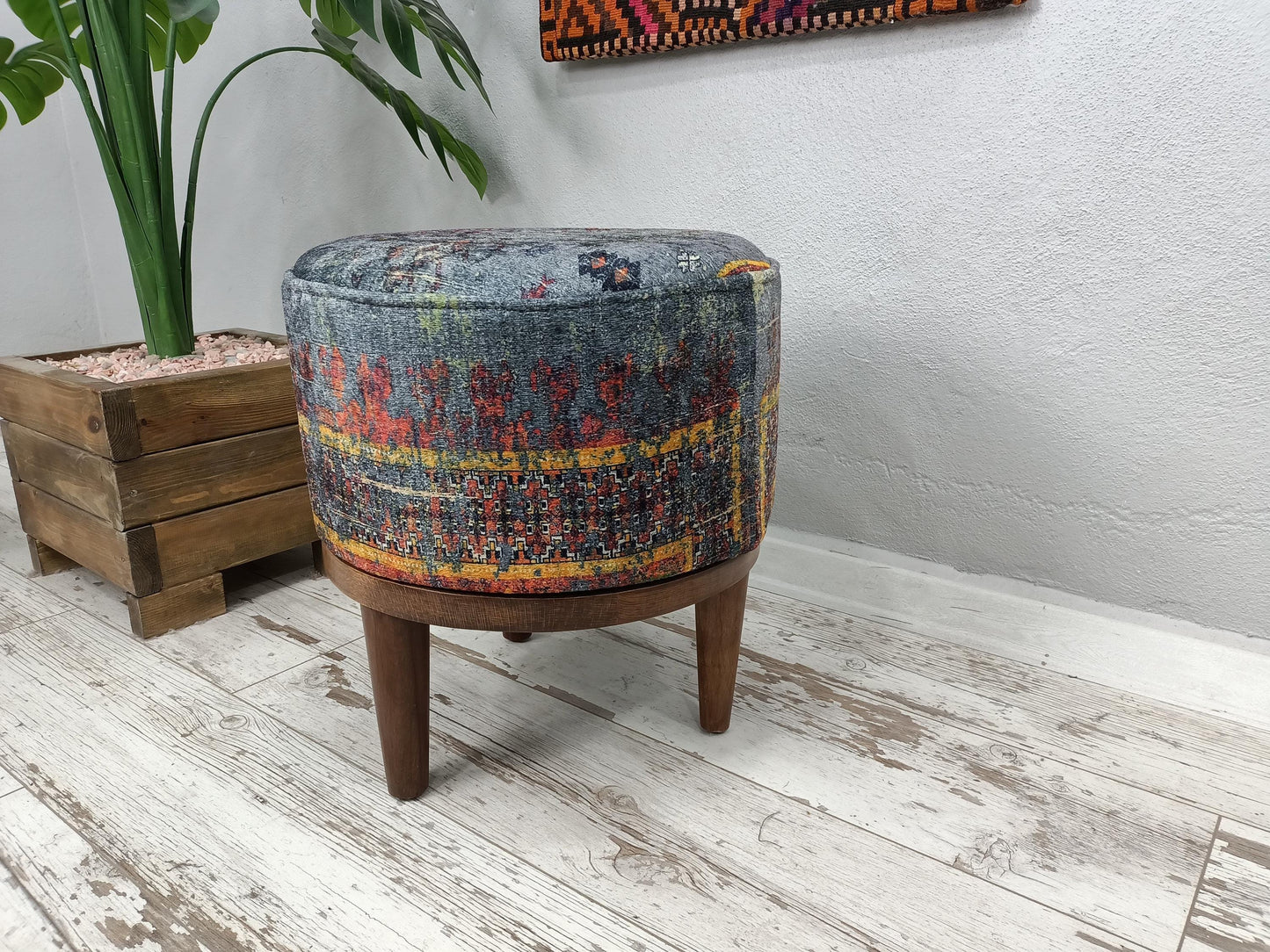 Dressing Table Bench, Vanity bench, Ottoman pouf, Pouf with legs, Entry bench, Handmade furniture, Foot rest stool, Round footstool