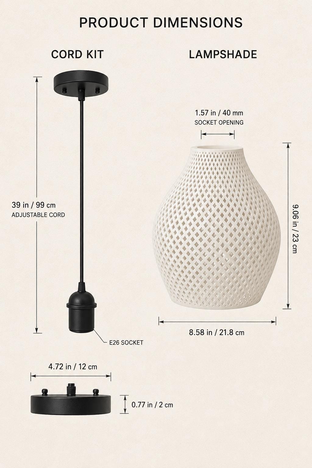 Modern Lattice Pendant Light with E26 Socket & Ceiling Canopy