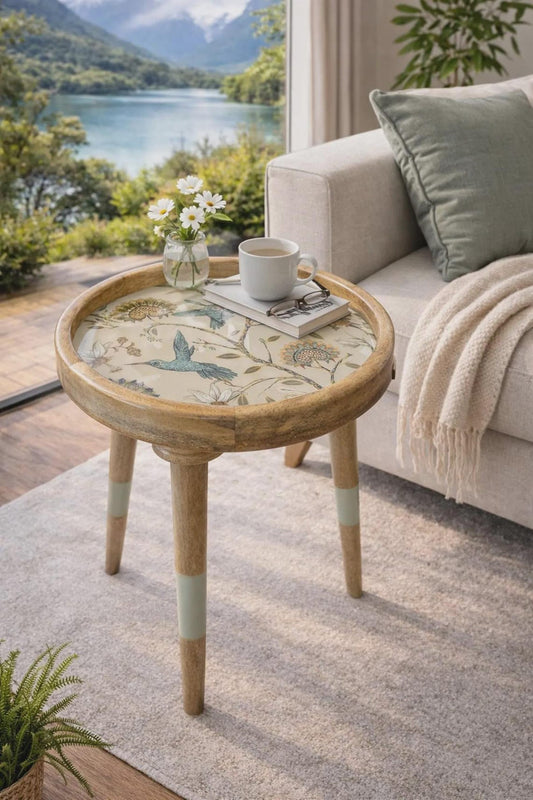 Handcrafted Mango Wood Side Tables: Boho Living Room Furniture Hummingbirds