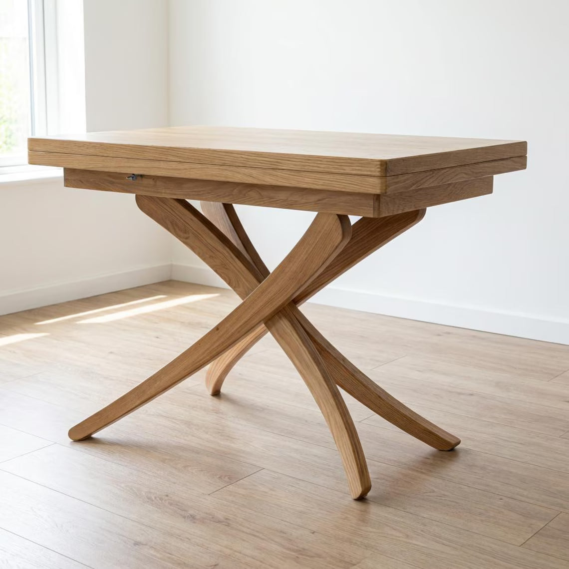 Solid Beech Wood Dining Table, Adjustable Height, Lift-Top (Expandable Size)