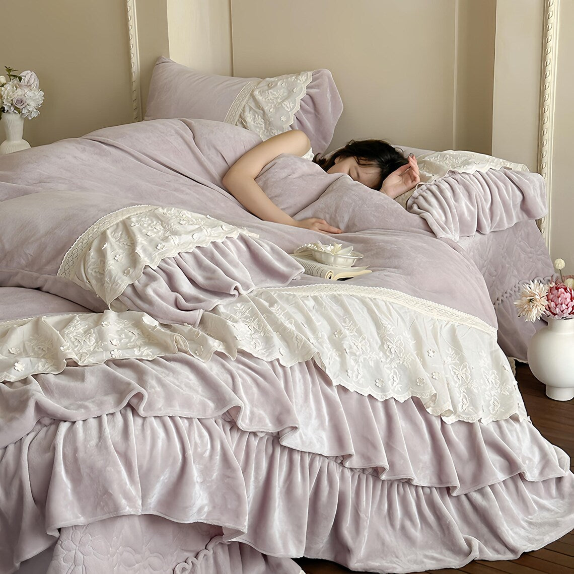 Retro French Fleece Bed Sheet, Luxury Bedroom Decor
