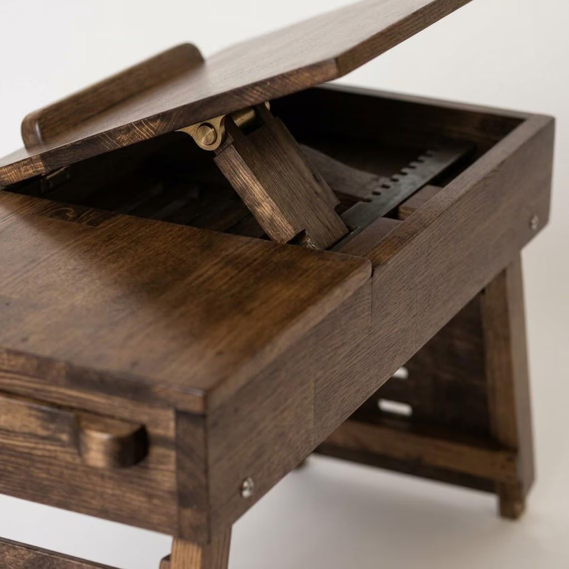 Lap Desk, Adjustable Wooden with Drawers, Portable Bed Reading Table, Ergonomic Laptop Stand, Wood