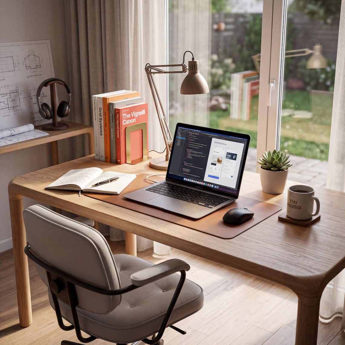 Solid Wood Desk, Handmade Walnut and Oak Executive Office Furniture