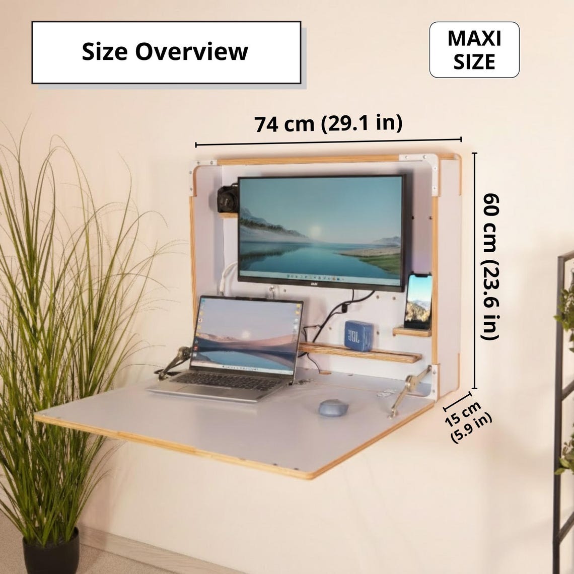 Murphy Dual Monitor Desk – Wall Mounted Fold Down Workstation for Home Office