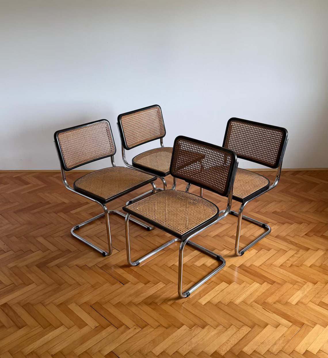 1 of 4 Vintage Cesca B32 Cantilaver Dining Chairs by Marcel Breuer for Thonet / Mid Century Rattan Cane Chair / Italy / 1970s