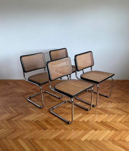 1 of 4 Vintage Cesca B32 Cantilaver Dining Chairs by Marcel Breuer for Thonet / Mid Century Rattan Cane Chair / Italy / 1970s