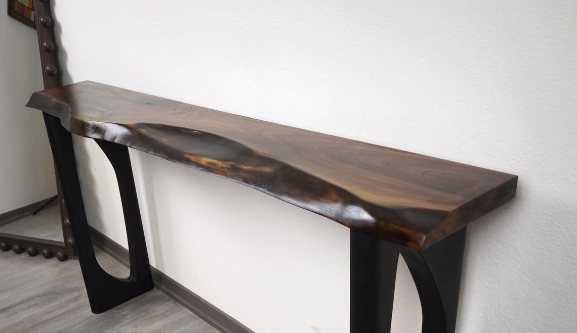 Solid Wood Narrow Console Table, Metal Leg Table, Handmade Furniture, Entryway Hall Table,Live Edge Table (Thichkness 1.6 inch- 4 cm)