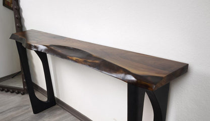 Solid Wood Narrow Console Table, Metal Leg Table, Handmade Furniture, Entryway Hall Table,Live Edge Table (Thichkness 1.6 inch- 4 cm)