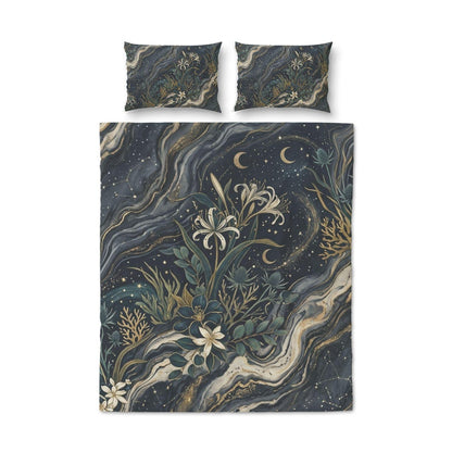Celestial Botanical Duvet Cover Set – Dark Academia Navy Gold Bedding