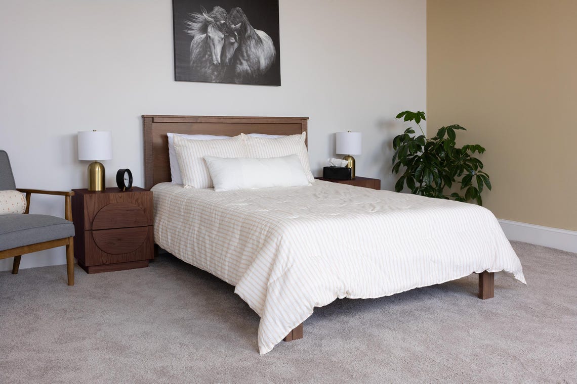 Solid Wood Bed Frame with Headboard | Amish Handcrafted | Easy Tool-Free Assembly | Maple Hardwood