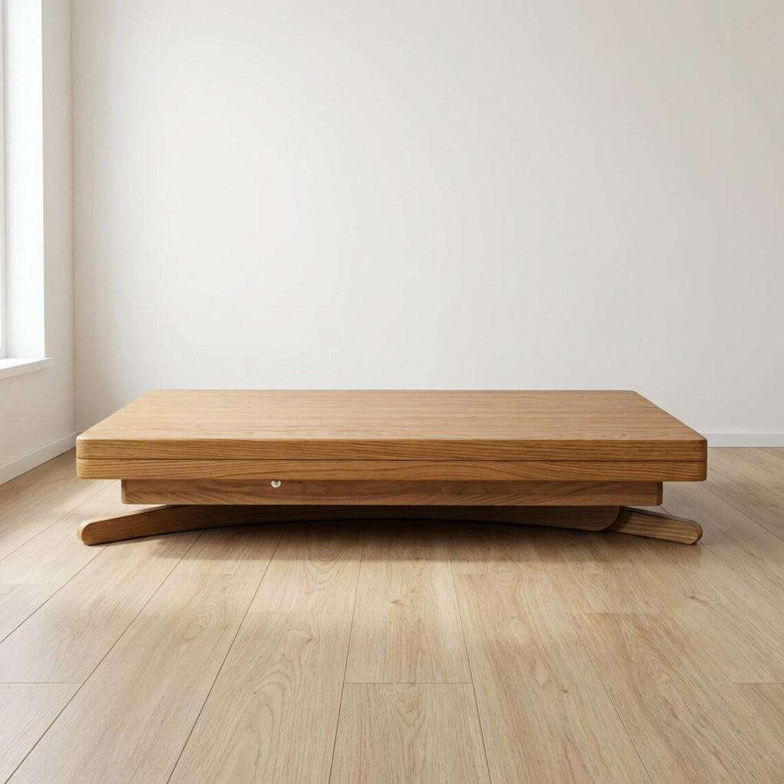 Solid Beech Wood Dining Table, Adjustable Height, Lift-Top (Expandable Size)