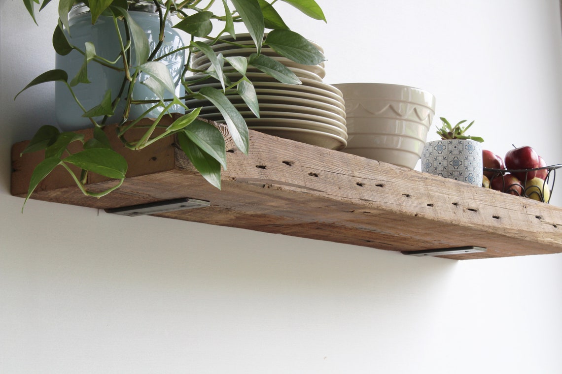 Reclaimed Barn Wood Deep Floating Shelves | 3" Barn Beam | Amish Handcrafted | Set of 2| Low Profile Brackets