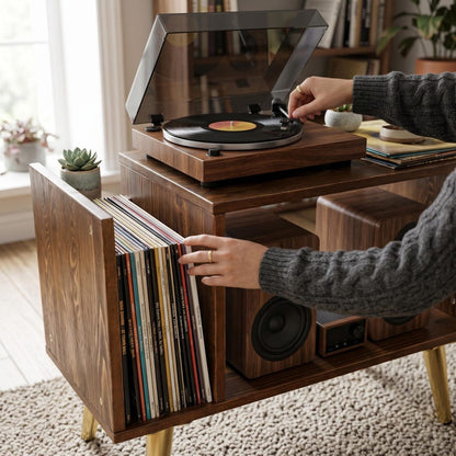 Turntable Stand Media Console with Storage, Record Player Stand, Stereo HiFi Cabinet Organizer