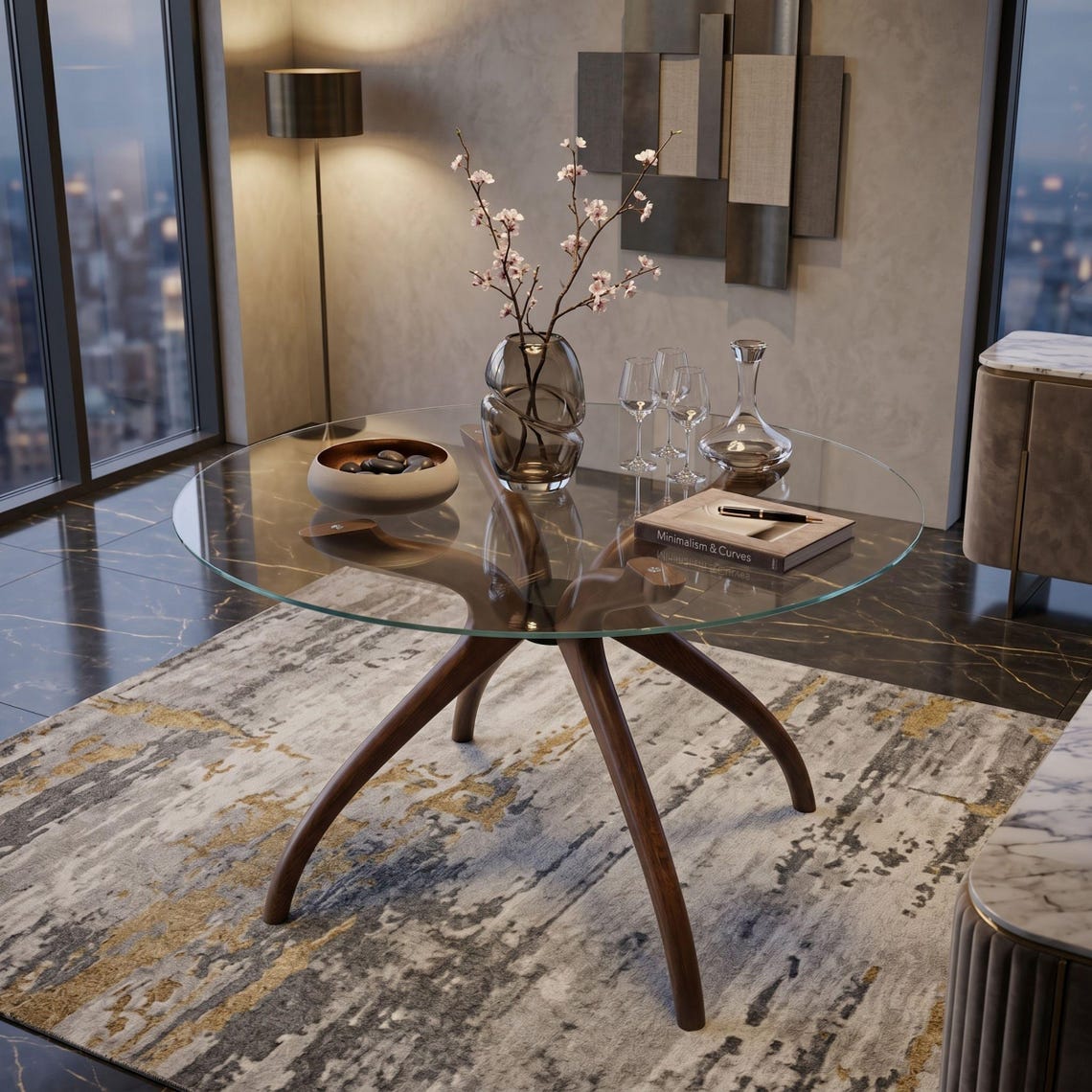Glass Dining Table, Solid Wood Pedestal Leg Kitchen Table Base 3 or 4-Legged Legs Tables - Standart