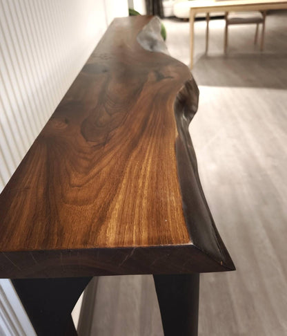 Solid Wood Narrow Console Table, Metal Leg Table, Handmade Furniture, Entryway Hall Table,Live Edge Table (Thichkness 1.6 inch- 4 cm)