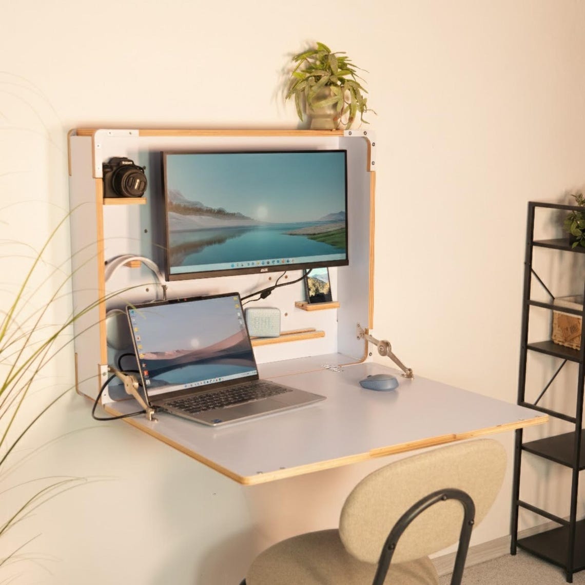 Murphy Dual Monitor Desk – Wall Mounted Fold Down Workstation for Home Office