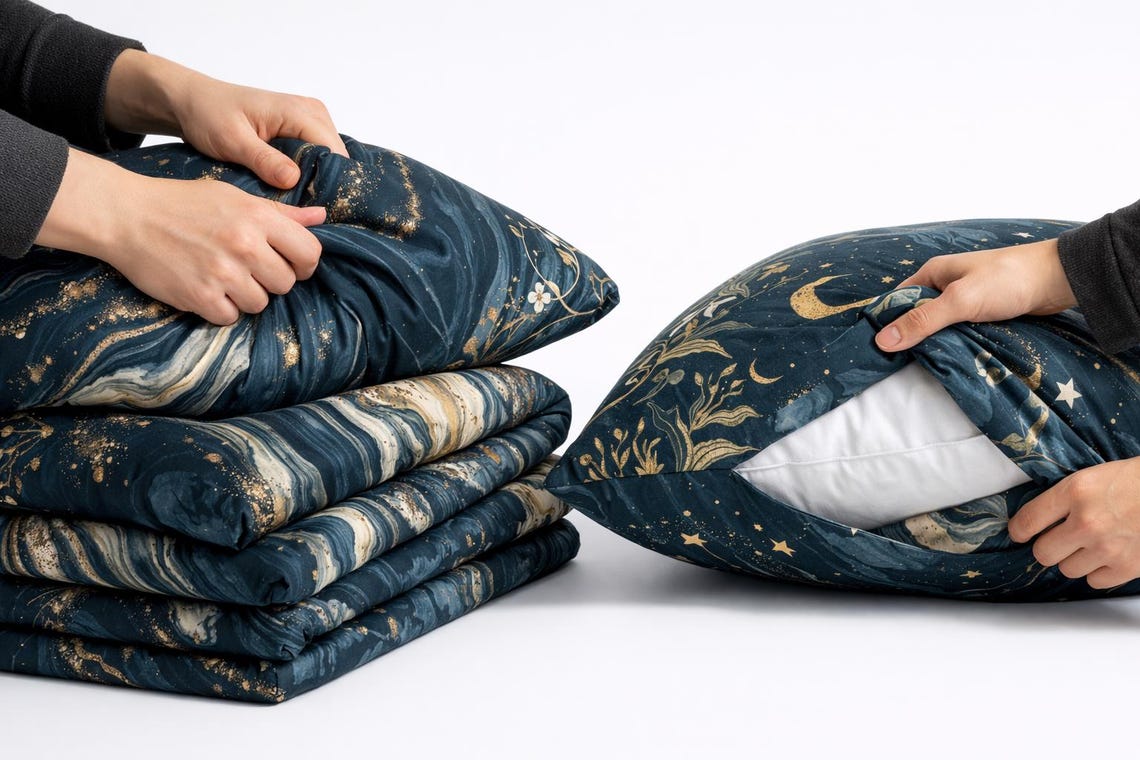 Celestial Botanical Duvet Cover Set – Dark Academia Navy Gold Bedding