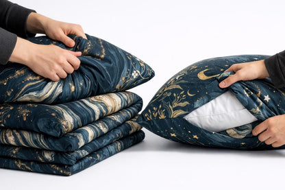 Celestial Botanical Duvet Cover Set – Dark Academia Navy Gold Bedding