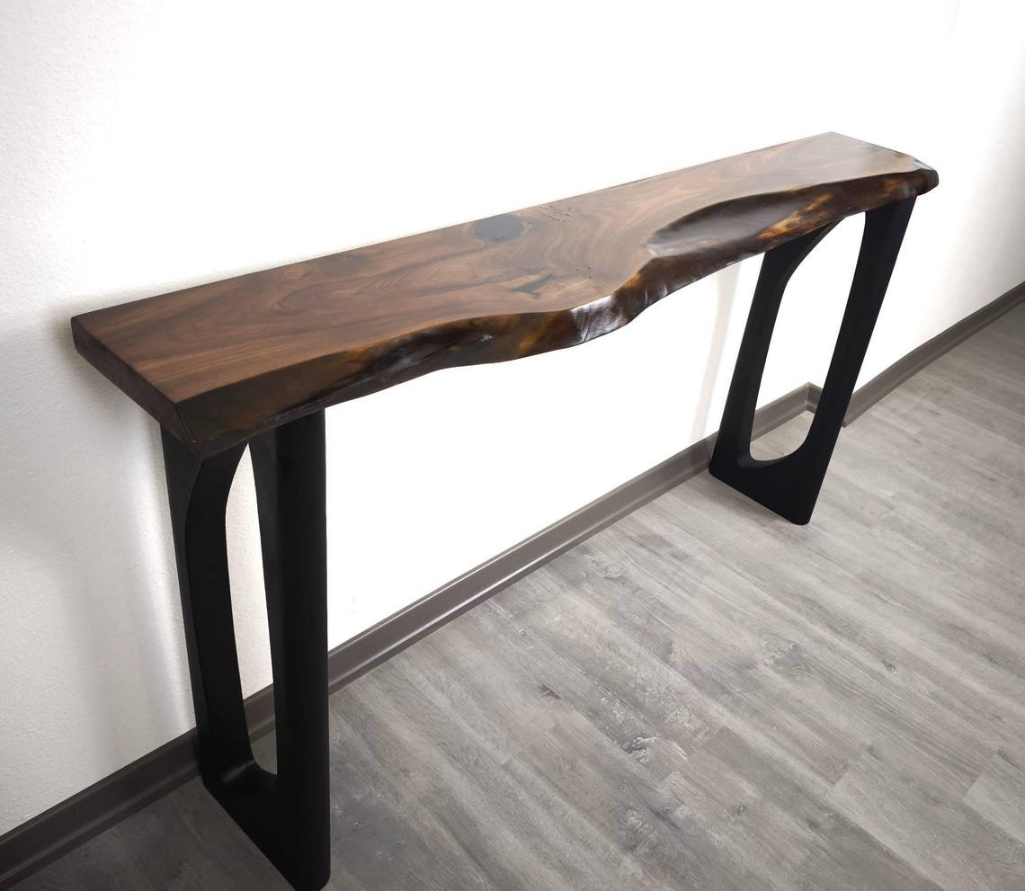 Solid Wood Narrow Console Table, Metal Leg Table, Handmade Furniture, Entryway Hall Table,Live Edge Table (Thichkness 1.6 inch- 4 cm)