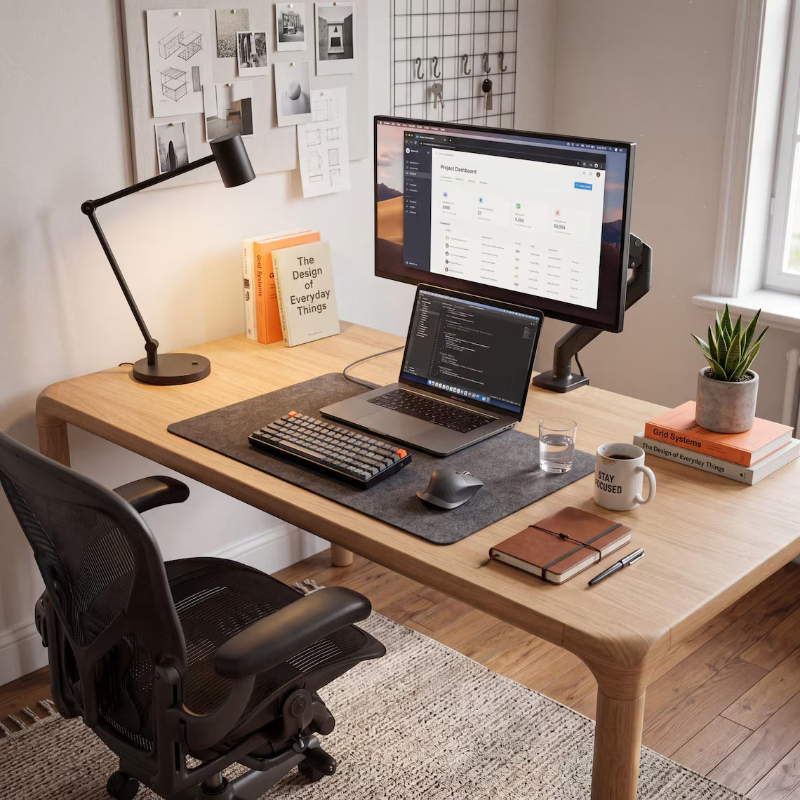 Solid Wood Desk, Handmade Walnut and Oak Executive Office Furniture