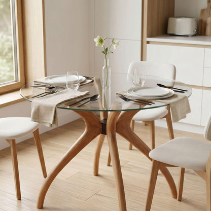 Glass Dining Table, Solid Wood Pedestal Leg Kitchen Table Base 3 or 4-Legged Legs Tables - Standart