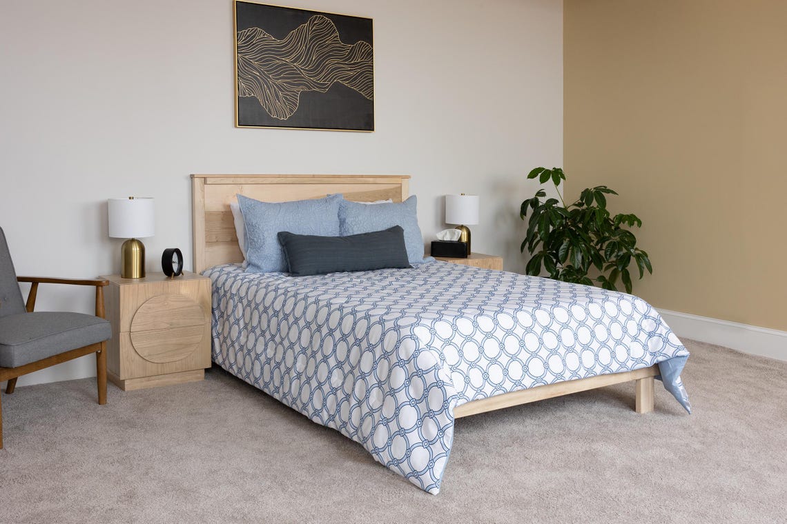 Solid Wood Bed Frame with Headboard | Amish Handcrafted | Easy Tool-Free Assembly | Maple Hardwood