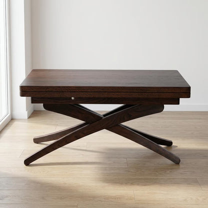 Solid Beech Wood Dining Table, Adjustable Height, Lift-Top (Expandable Size)
