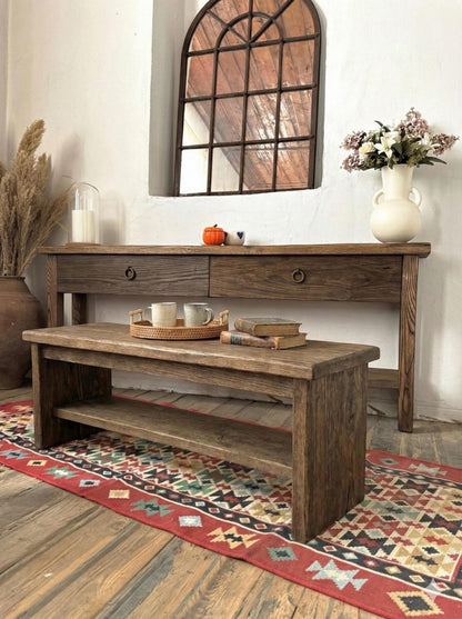 Reclaimed Oak Wood Narrow Console Table: Rustic Entryway Furniture