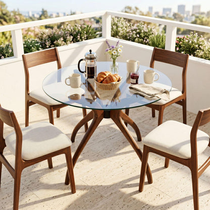 Glass Dining Table, Solid Wood Pedestal Leg Kitchen Table Base 3 or 4-Legged Legs Tables - Standart