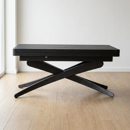 Solid Beech Wood Dining Table, Adjustable Height, Lift-Top (Expandable Size)