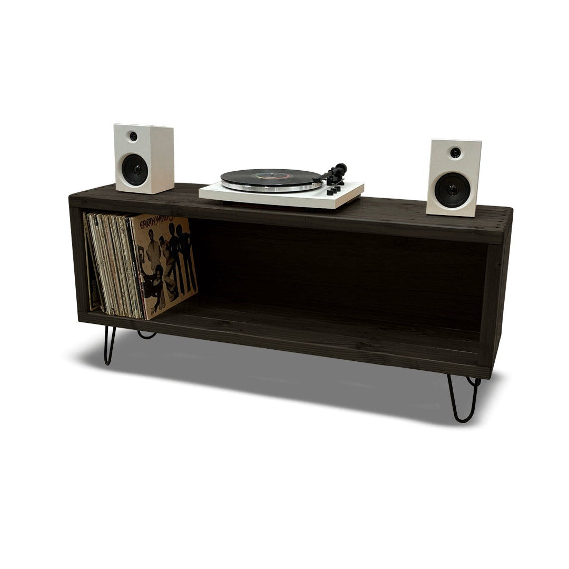 Record Player Stand with Vinyl Storage, Handmade in USA