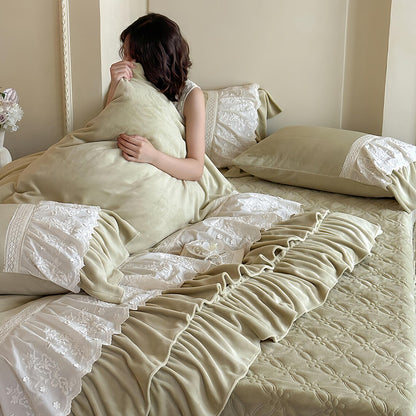 Retro French Fleece Bed Sheet, Luxury Bedroom Decor