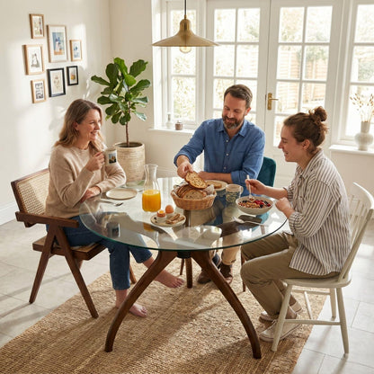 Glass Dining Table, Solid Wood Pedestal Leg Kitchen Table Base 3 or 4-Legged Legs Tables - Standart