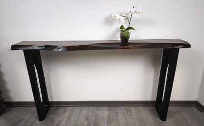 Solid Wood Narrow Console Table, Metal Leg Table, Handmade Furniture, Entryway Hall Table,Live Edge Table (Thichkness 1.6 inch- 4 cm)